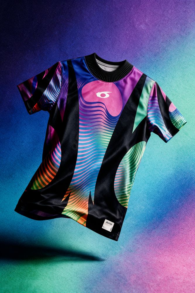 Packshot con IA de una camiseta flotando sobre fondo degradado