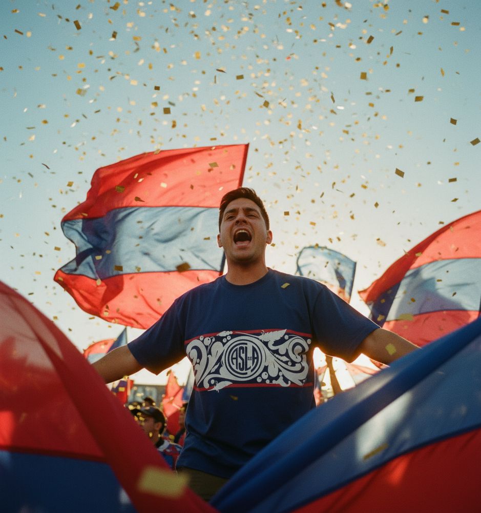 Campaña con IA con banderas y papelitos en la grada